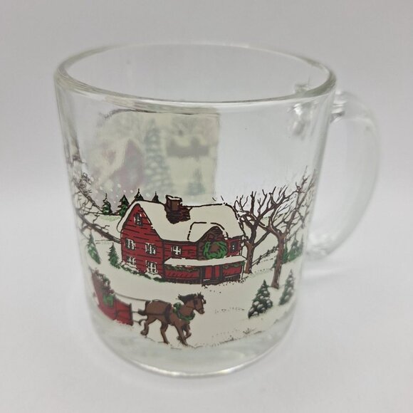 Libbey Glass Coffee Mug Cup Nostalgic Winter Village Cider Hot Chocolate Holiday - Picture 2 of 7